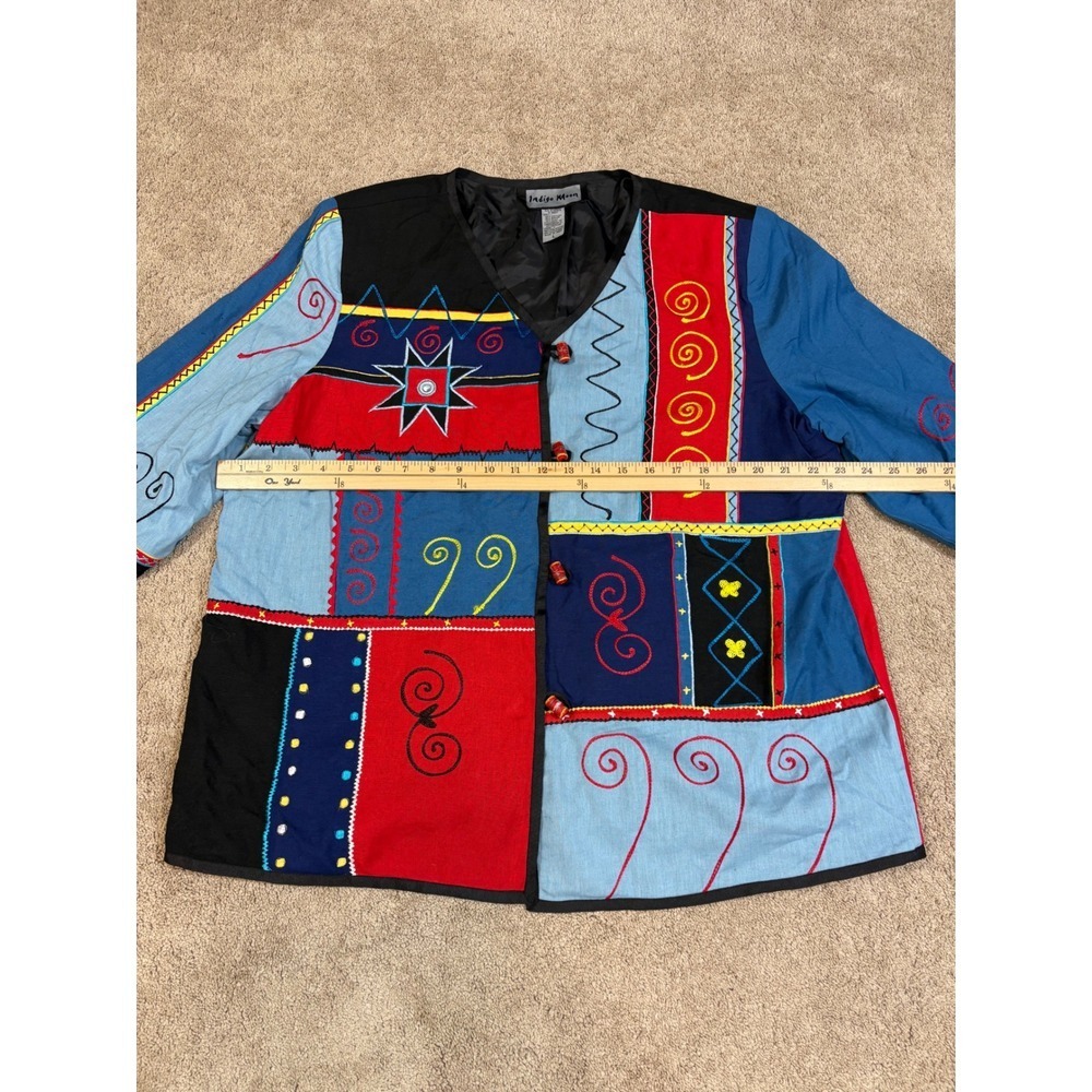 Indigo Moon Patchwork Jacket Colorful Embroidered V-Neck Button Front vintage - Picture 5 of 10